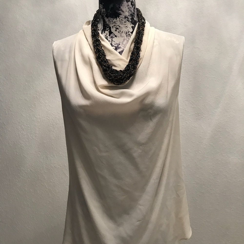 Elegant Draped Cream Blouse WITH Necklace